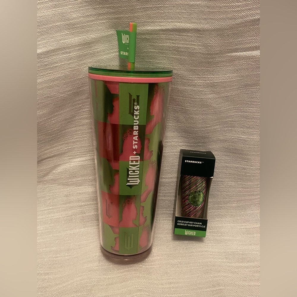 2024 Wicked Pink And Green Checkered Cold Cup and Keychain Bundle